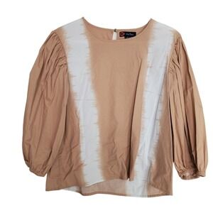 Indigo Poppy Tie Dye Stripe Top Puff 3/4 Sleeve Boxy Boho Gypsy Shirt SZ:L